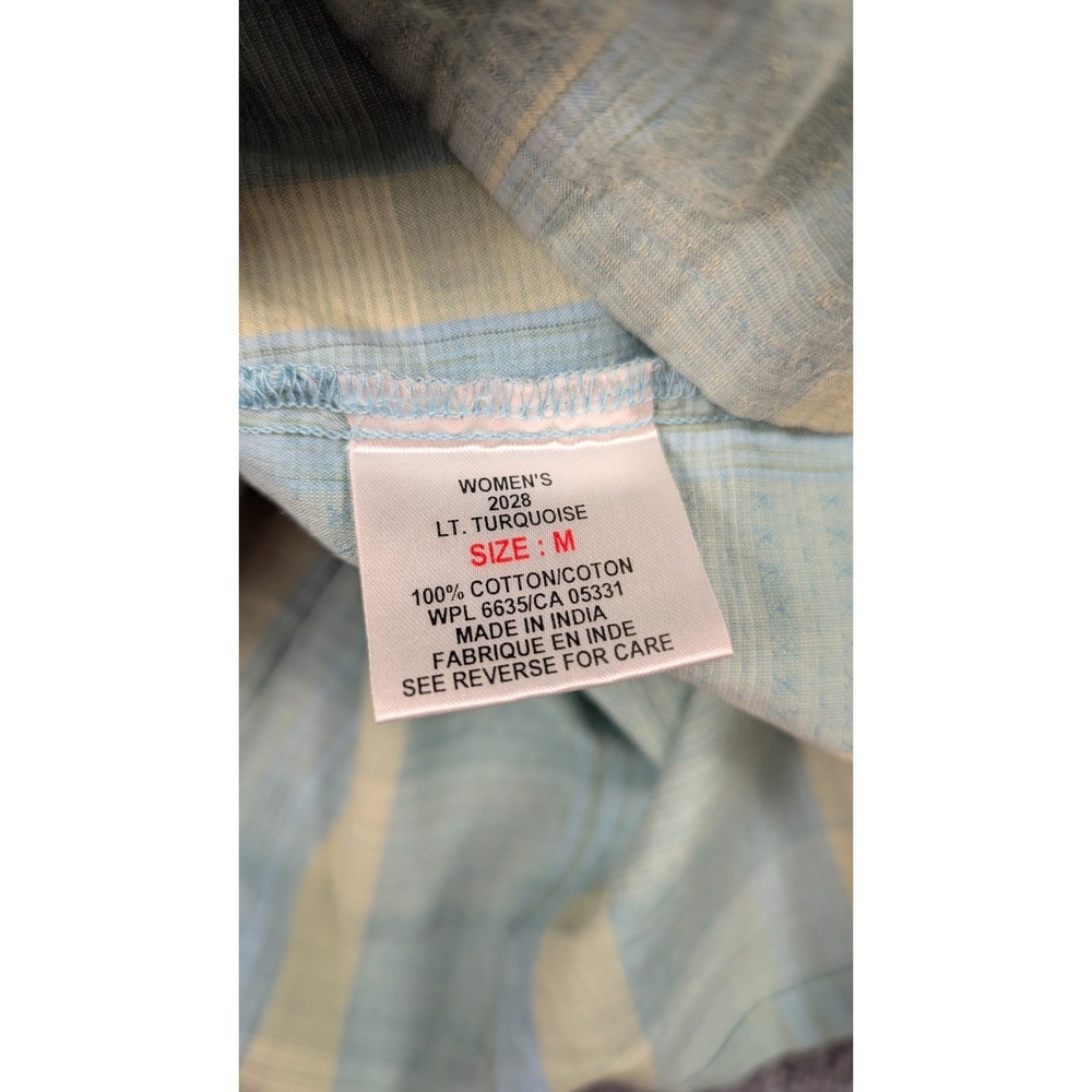 Woolrich Women's Green Striped Cotton Short Sleeve Button Front Shirt Medium - Picture 5 of 11